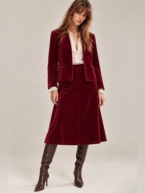 Vintage 70s 80s Eastex Burgundy Velvet Skirt Suit Set Made in England